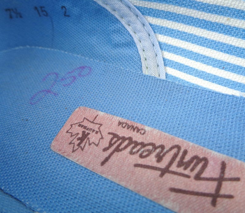 Vintage Funtreads Baby Blue & White Stripe Flats: 1970s Coastal Shoes - Size 7.5 Beach Footwear image 3