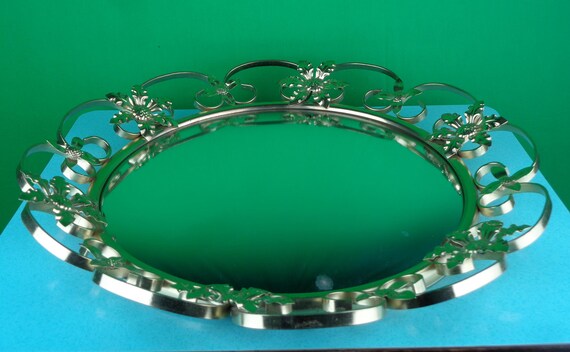 Vintage Convex Glass Mirror: Mid Century Modern Gold Floral Decor 1940s-50s Wall Accent Decorative