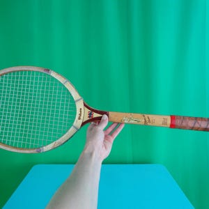 Vintage Antique 1930s Wilson Ellsworth Vines Tennis Wood Racquet Racket Signature Model Famous Players Series Sport Good USA Strata Bow Gift