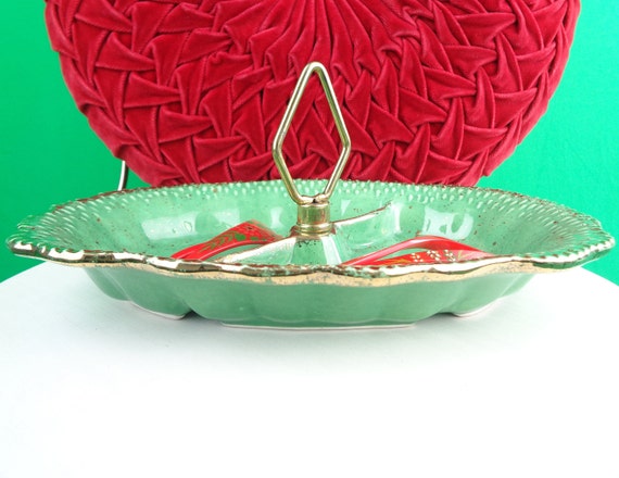 Vintage Retro Candy Serving Jewelry Dish California 1950s 1960s Mid Century MCM Green Room Accent Home House Decor Wedding Party Gift