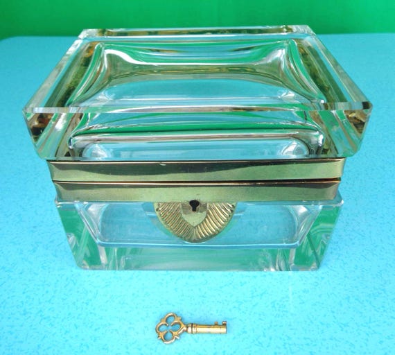 Antique French Baccarat Crystal Jewelry Box with Ormolu Mounts, c.1900 Trinket Hinged Casket Attribute