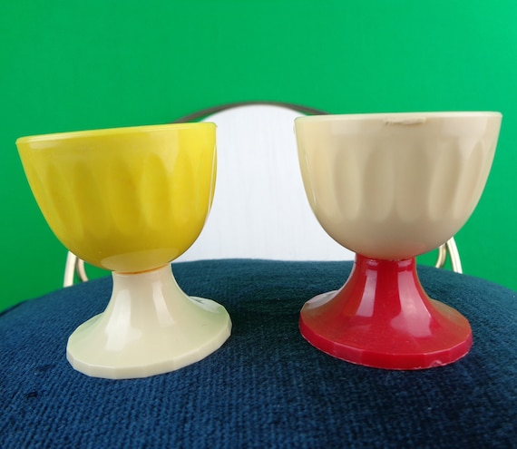 Vintage Retro 2 Egg Holders Cups Kitchen Storage 1950s 1960s Collectible Keepsake Plastic Cookware Mid Century Dining Home Accent Decor Gift