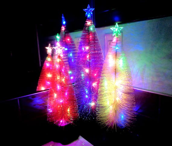 Christmas Tree Trio String Lights Set: Holiday Decor Center Accent Piece Gift Yellow Red Purple
