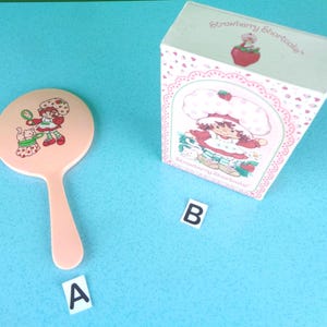 Vintage Retro Pink Strawberry Shortcake Hand Mirror Perfume Box Set Lot Beauty Vanity Makeup Cosmetic Tool Keepsakes Mementos Party Gift