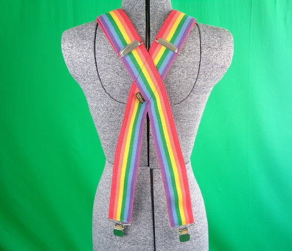 Vintage Retro Welch USA Rainbow Stretch Suspenders 1970s 1980s Mork Mindy Costume Pant Suit Skirt Wedding Party Evening Accessorize Gift