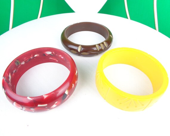 Vintage Retro Slide Bracelets Bangle Cuff Spinner Jewelry 40s 50s Mid Century Brown Yellow Red Shell Wedding Party Evening Gift Accessories