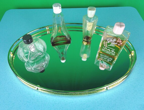 Vintage Retro Oval Dress Table Vanity Tray 1950s 1960s Mid Century Mirror Nightstand Perfume Makeup Cosmetics Home Room Accent Decor Gift