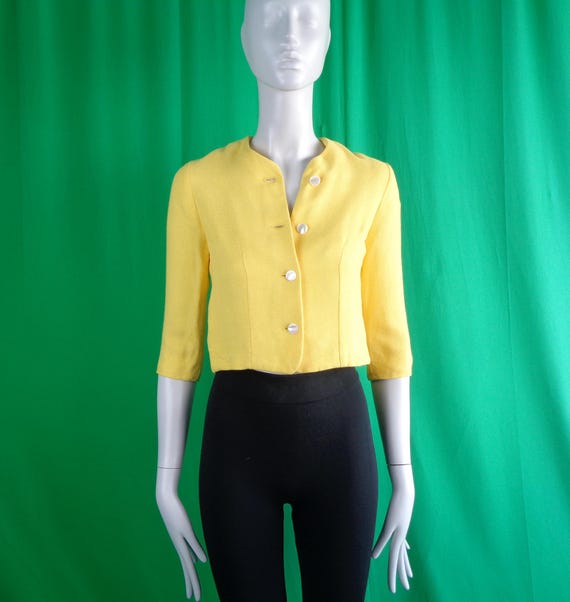 Vintage Retro Handmade Clothing Button Jacket Blazer Suit Dress Top 1950s 1960s Mid Century XS Crop Wedding Formal Evening Party Casual Gift