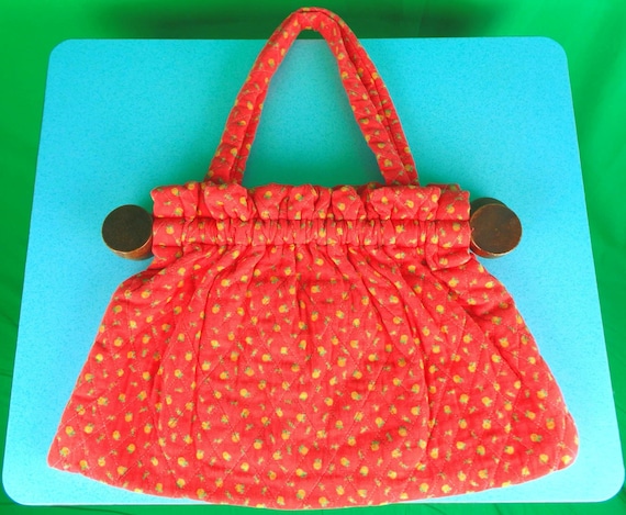Vintage Retro Handmade Quilt Floral Purse Top Handle Handbag Pouch 1960s 1970s Boho Hippie Travel Market Orange Red Party Gift Accessorize