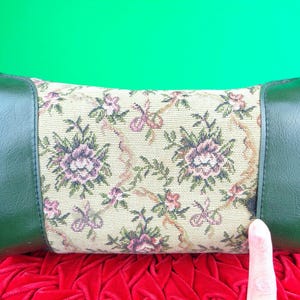 Vintage Tapestry Handbag: Floral Petit Point Top Handle Purse 60s-70s Green Vinyl Bag Accessory image 6