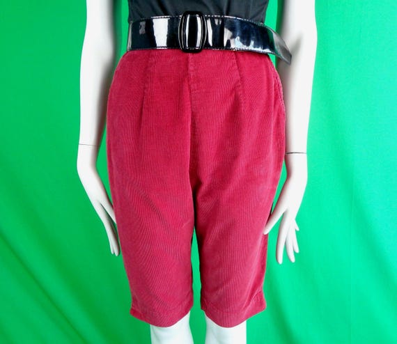 Vintage 1950s Red Corduroy Capris Pants - High Waist, Queen Casuals Mid Century Short Trousers
