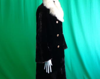 Vintage 1940s-50s Beaver Fur Coat With Fox Collar, Size 16 LG