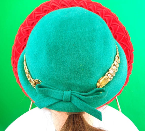 Vintage Retro Green Gold Half Capulet Top Hat Headpiece 1940s 1950s Mid Century Wedding Party Formal Evening Grad Prom Gift Accessorize