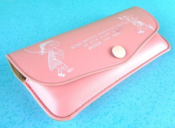 Vintage Retro 1950s-60s Pink Eyeglass Case: ACME Optical, Cartoon Kids Sunnys Sunglasses Holder Gift