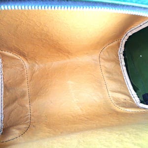 Vintage Tapestry Handbag: Floral Petit Point Top Handle Purse 60s-70s Green Vinyl Bag Accessory image 7