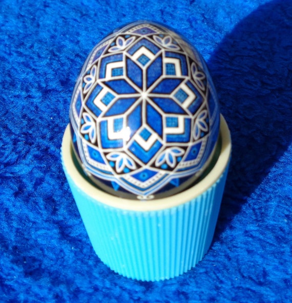 Handmade Decorative Folk Art Ukrainian Eggs Keepsake Traditional Blue Yellow Black Center Piece Display Home Room Accent Living Decor Gift
