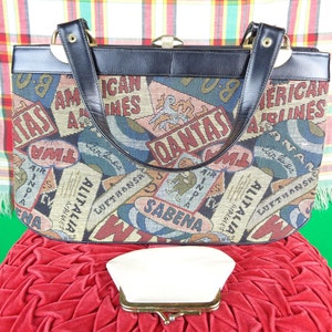 Bolso de mano con asa superior estilo Arline, estilo retro, con tapiz, años 1950 y 1960, mediados del siglo XX, para aerolíneas TWA, PANAM, Qantas, aerolíneas americanas, accesorio de regalo