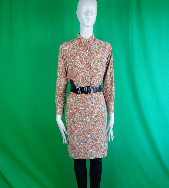 Vintage Retro Clothing Shirt Button Shift Dress 50s 60s Mid Century 16 Lady Manhattan Flannel Paisley Red Yellow Blue Gray Party Casual Gift