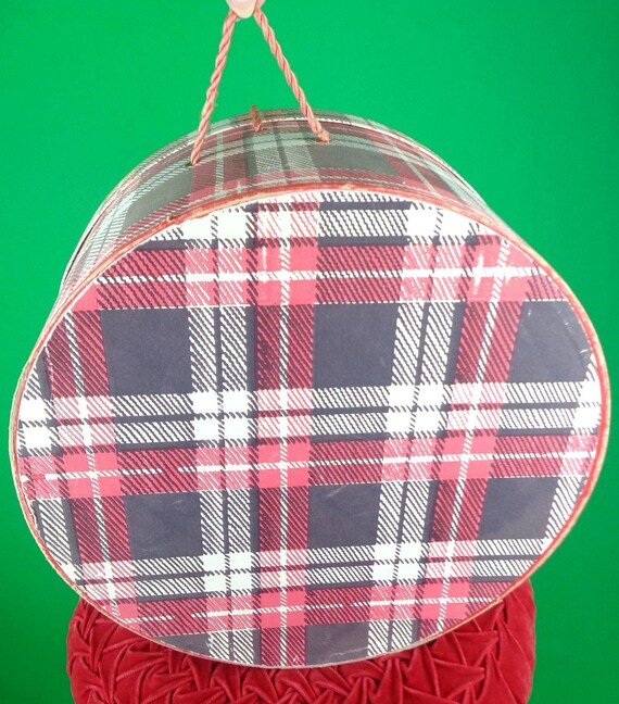 Vintage Plaid Hat Wig Box: Mid Century Storage Container, 1940s-50s Home Decor Organization Gift