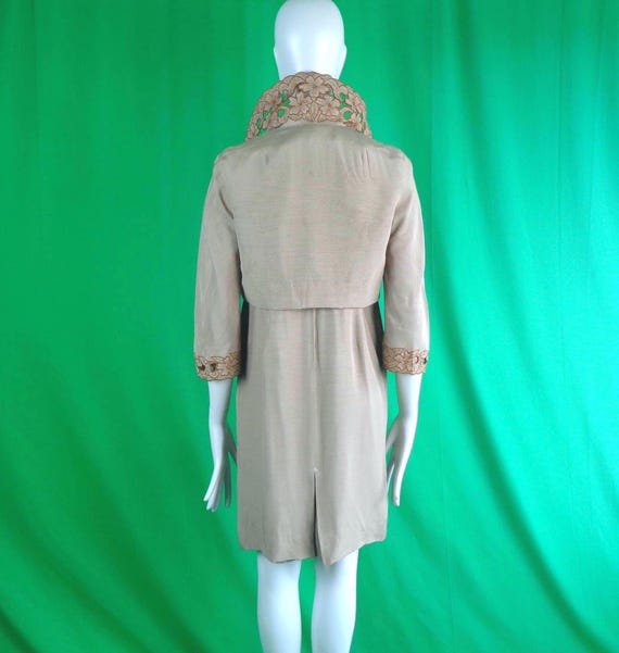 Vintage Retro Clothing Apparel Majestic Asian Japanese Chinese Dress Suit Jacket Blazer Set 50s 60s Mid Century Wedding S Beige Copper Gift