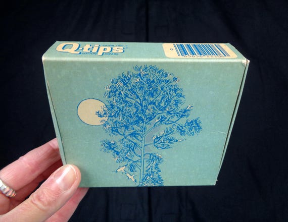 Vintage 1970s Q-tips Box, Bouquet Collection, Chesebrough Ponds Advertisement Bath Bedroom Nursery Blue Decor