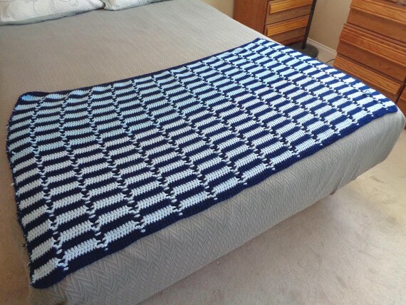 Vintage Retro Handmade Granny Knit Afghan Throw Blanket Cover Quilt Bedding Spread Comforter Home Living Everyone Gift Blue Acrylic Wool