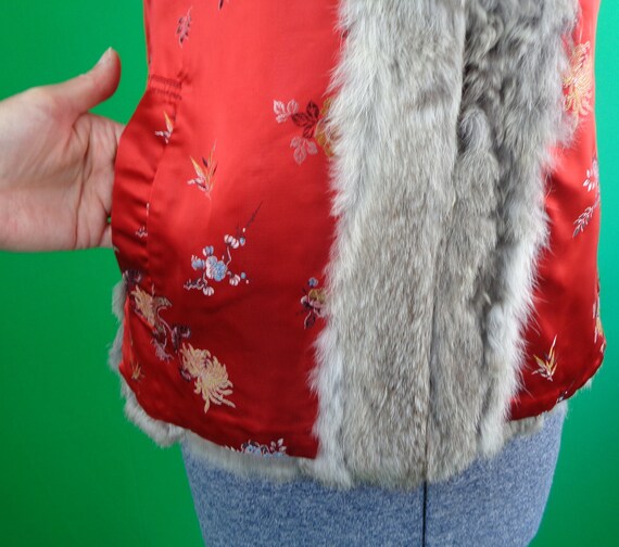 Womens Girl Clothing Reversible Vest Gray Fur Red… - image 5