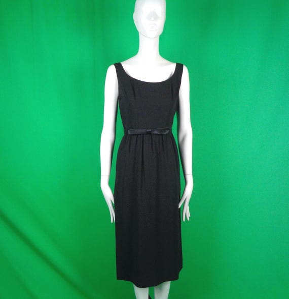 Vintage Retro Handmade Clothing Apparel Little Black Belt Long Dress 1950s 1960s Mid Century S Wedding Party Formal Evening Prom Grad Gift