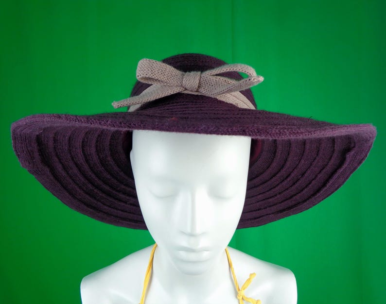 Purple Sun Handmade Casual Hat Bow Accent, Fold Brim (22.5") Chapel Capulet Fashion Accessory image 1