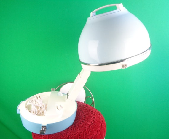 Vintage Retro LG Sunbeam Hair Dryer Salon Parlour Styling Curling 1960s 70s Mid Century Electrical Blue White Bath Beauty Personal Care Gift