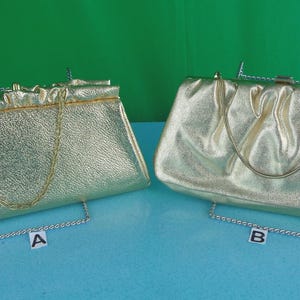 Bolsos de mano vintage retro dorados, carteras de mano, carteras de mano con asa superior, años 50 y 60, de mediados de siglo, de lamé metálico, accesorio formal informal para bodas, fiestas y noches, regalo