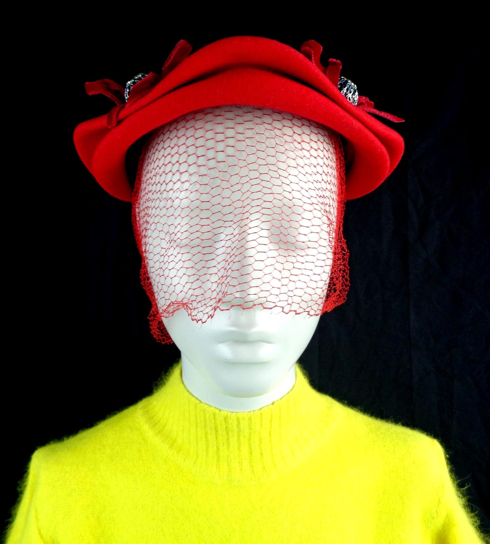 Vintage Lipstick Red Half Veil Hat, 1950s Party Capulet Mid Century ...