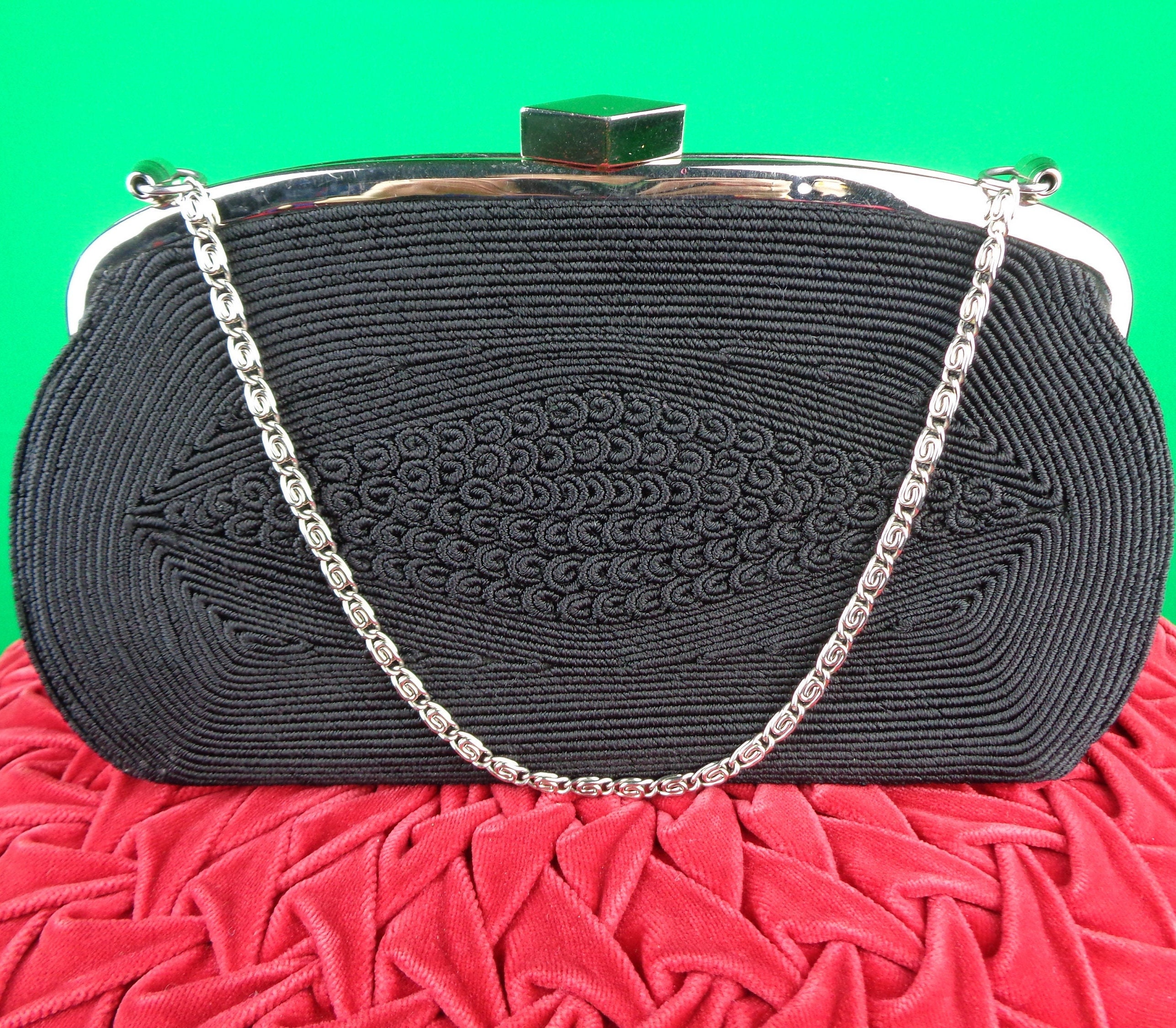 Vintage 30s/40s Black Clutch Evening Bag Purse Pin Up Wwii by