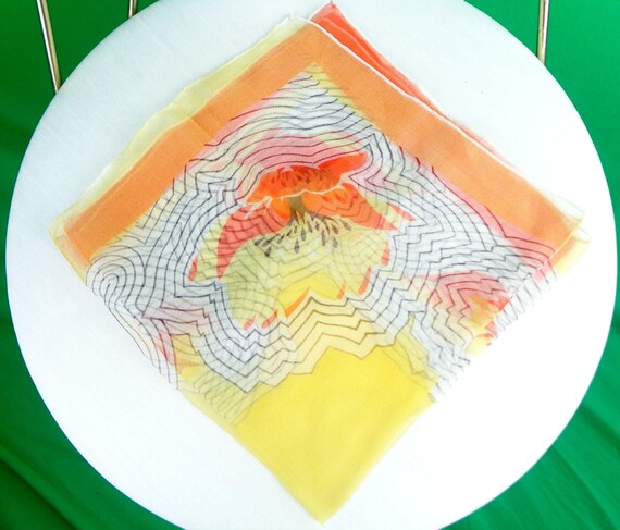 Antique Sheer Scarf: Vintage Tie Wrap 30s Flapper Art Deco Orange Yellow Gift Accessory