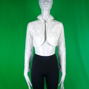 Vintage Retro Clothing Dress Bolero Crop Jacket Top Blouse 40s 1950s Mid Century Sm White Lace Wedding Bridal Party Formal Evening Prom Gift