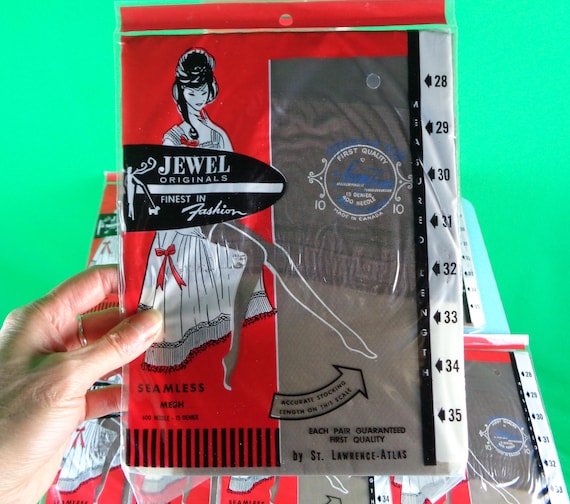 Vintage Retro Jewel Nylons Stockings Hosiery Lingerie 50s 60s Mid Century Undergarments Intimate Wedding Party Formal Gift Size 9 10 10 1/2
