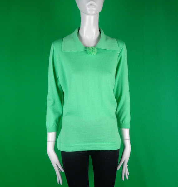 Vintage Retro Clothing Apparel Darlene Pullover Sweater Top 1950s 1960s Mid Century 36 M Green Wool Wedding Party Evening Formal Casual Gift