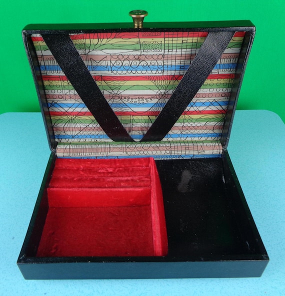 Vintage Retro MCM Lord Buxton Jewelry Ring Box Case Chest 50s 60s Mid Century Storage Organization Tiki Atomic Black Leatherette Party Gift
