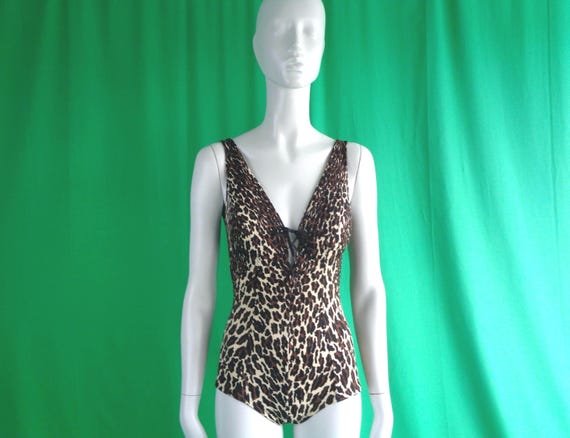 Vintage Retro Clothing Apparel Coles California Leppard Animal Print One Piece Bathing Swimwear Body Suit 1950s 60s Small Coastal Beach Gift