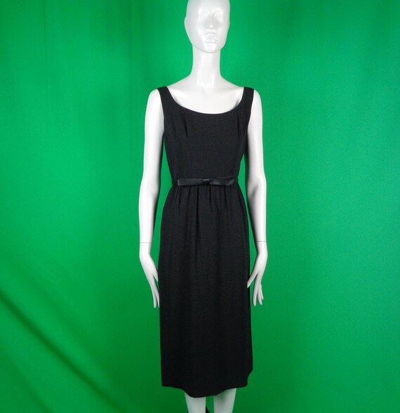 Vintage Retro Handmade Clothing Little Black Bow Belt Long Dress 1950s 1960s Mid Century Small Wedding Party Formal Evening Prom Grad Gift