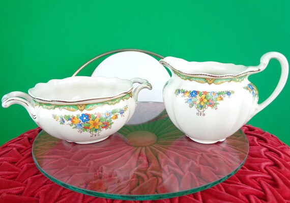 Antique Vintage Staffordshire Creamer Jug Sugar Bowl Dish Set 1920s 30s Kitchen Dining Serving Home Living Decor Gift Collectible Keepsake