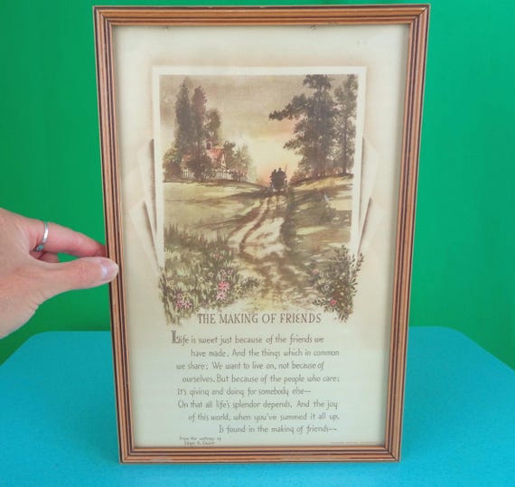 1927 "The Making Of Friends" Picture Frame - Vintage Home Motto Decor Antique 1920s Wall Hanging
