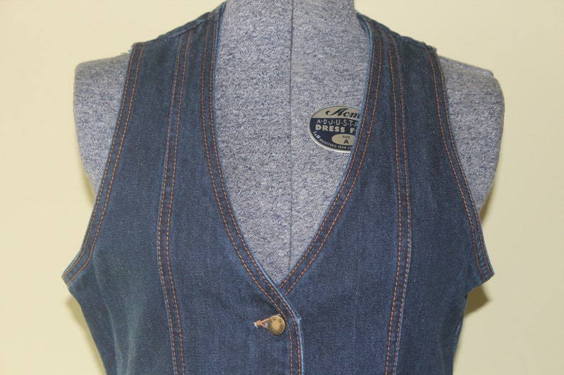 1970s 80s S M Pentimento Western Ranch Hippie Disco Hipster Preppy Multi Color Cotton Denim Jean Button Vest Top Women/'s Clothing Vintage