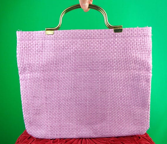Vintage Straw Purse - 1960s Top Handle Handbag Party Evening Gift Lilac Purple Accessory