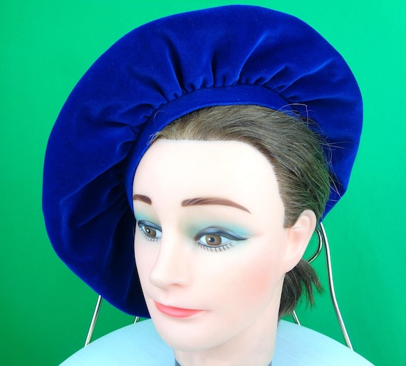 Vintage JAEGER Velvet Beret Tam: 1960s-70s Royal Blue Hat - London Paris New York Britain Mid Century Accessorize Gift