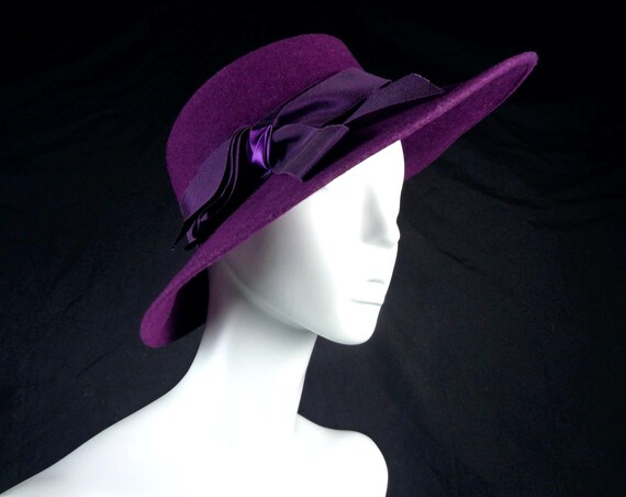 Vintage Splendora Purple Cartwheel Hat: 1950s-60s Wedding Party Mid Century Chapel Capulet Gift Accessory