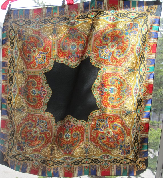 Vintage Retro Accessorie Square Neck Head Scarf Wrap Shawl Paisley Red Green Blue Yellow Gold Black Wedding Party Evening Formal Casual Gift