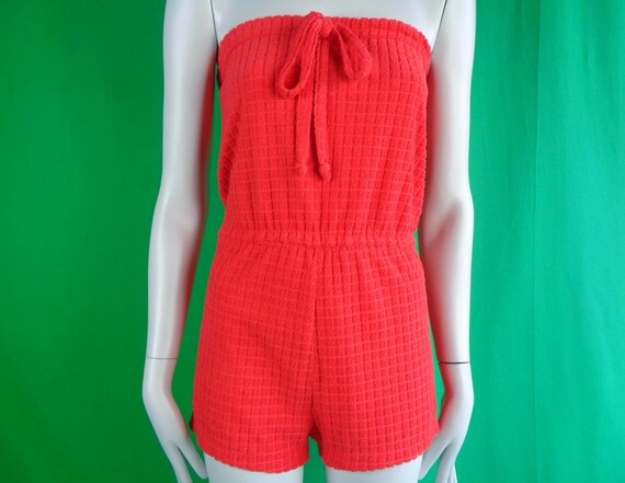 Vintage Retro Handmade Terry Clothing Apparel Medium Jump Playsuit Romper Short Pants Tube Top One Piece 1970s 80s Coastal Beach Party Gift