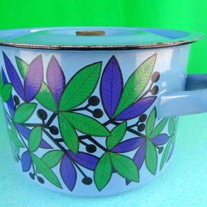 Vintage Retro Finel Stock Pot: 1960-70s Finland Cookware Transfer-ware Leafy Enamel Kitchen Decor Gift image 5