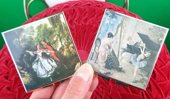 Vintage Retro Couple Compact Pocket Face Hand Mirror 60s 70s Mid Century Makeup Cosmetics Tool Bath Beauty Personal Care Boudoir Vanity Gift